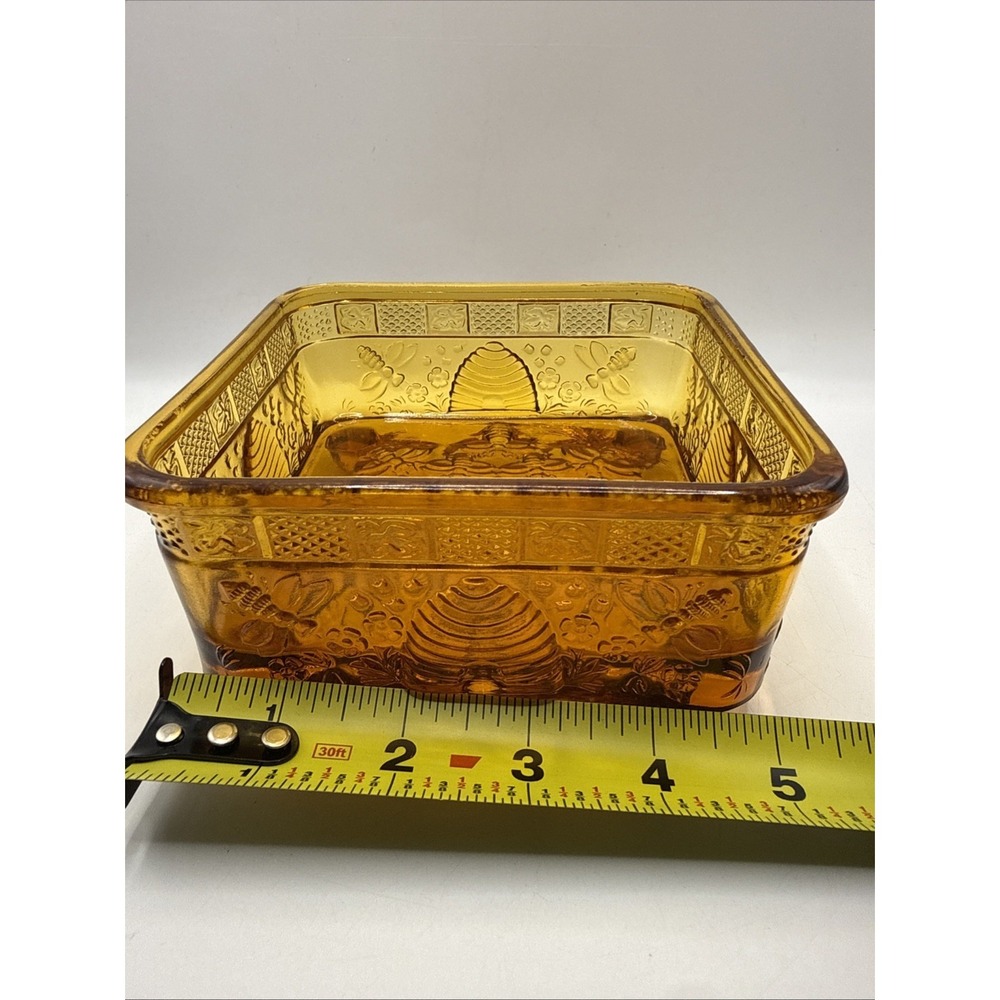 Vtg Tiara Indiana Glass Amber Bee Box Bottom Only Replacement 2.5" x 5.5" Dish - Picture 10 of 11